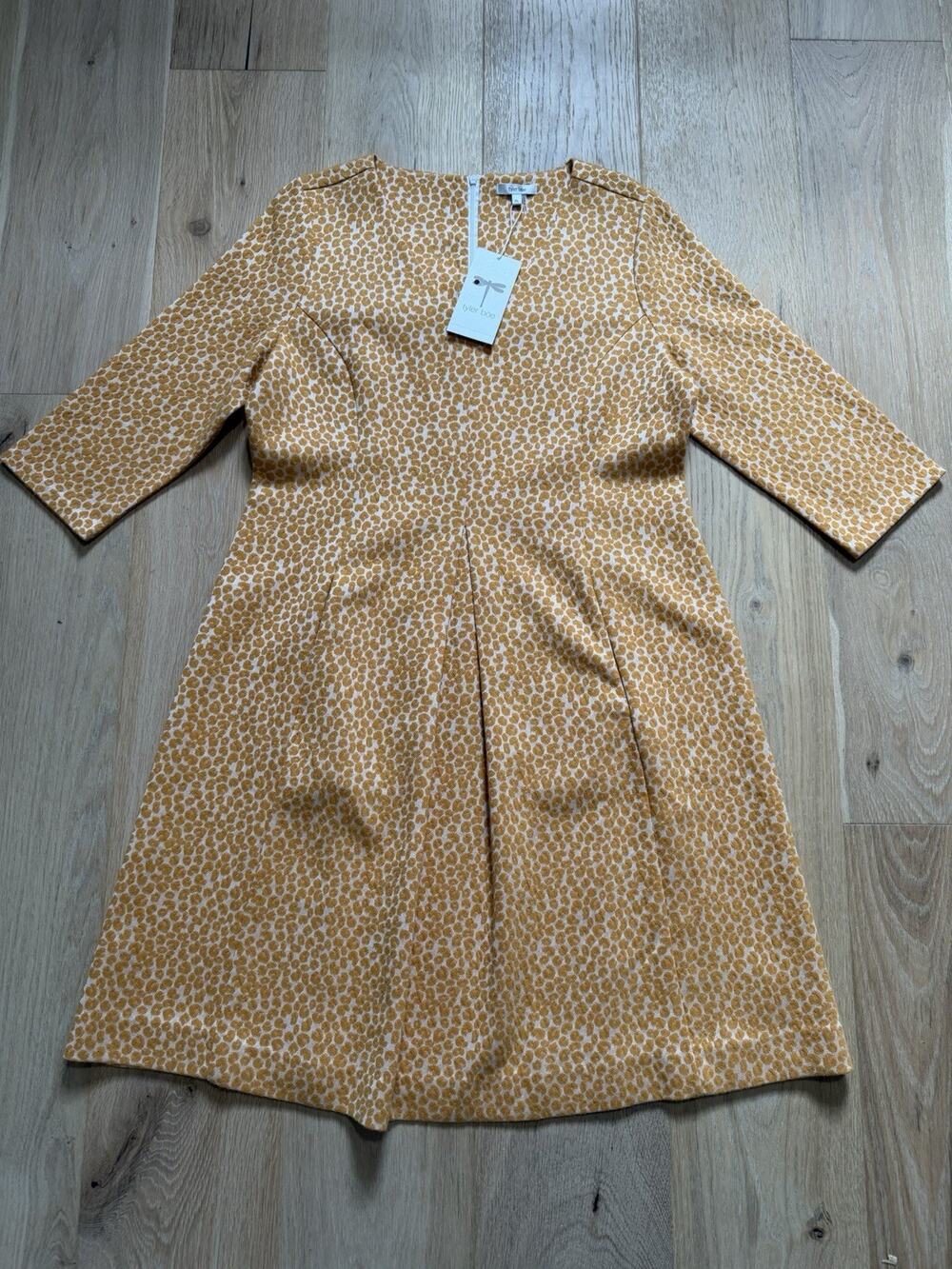 NWT Tyler Boe XL Tailored A Line Knit Mustard Dress 3/4 Sleeve Retro 1960s Mod